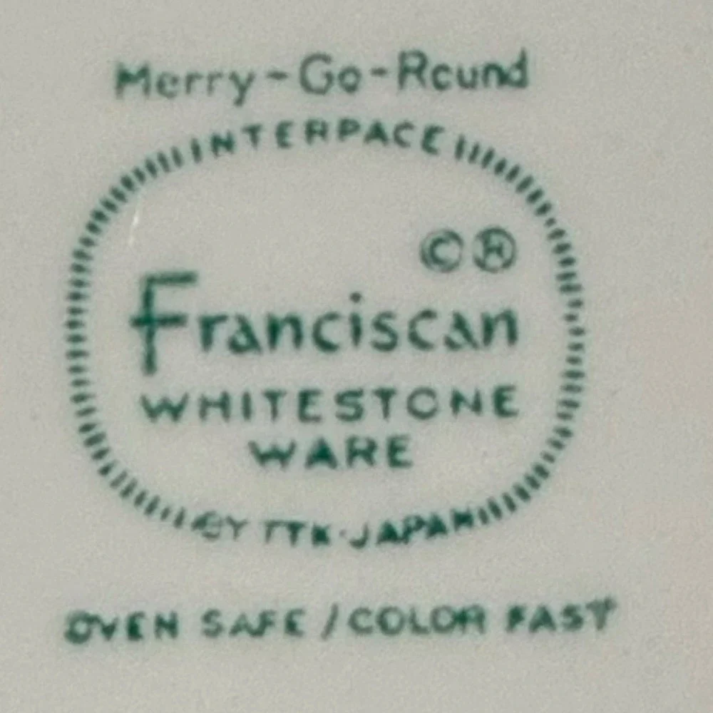Vintage MCM Franciscan Whitestone Ware MERRY-GO-ROUND Dinner‎ Plates 10.25 4 pcs